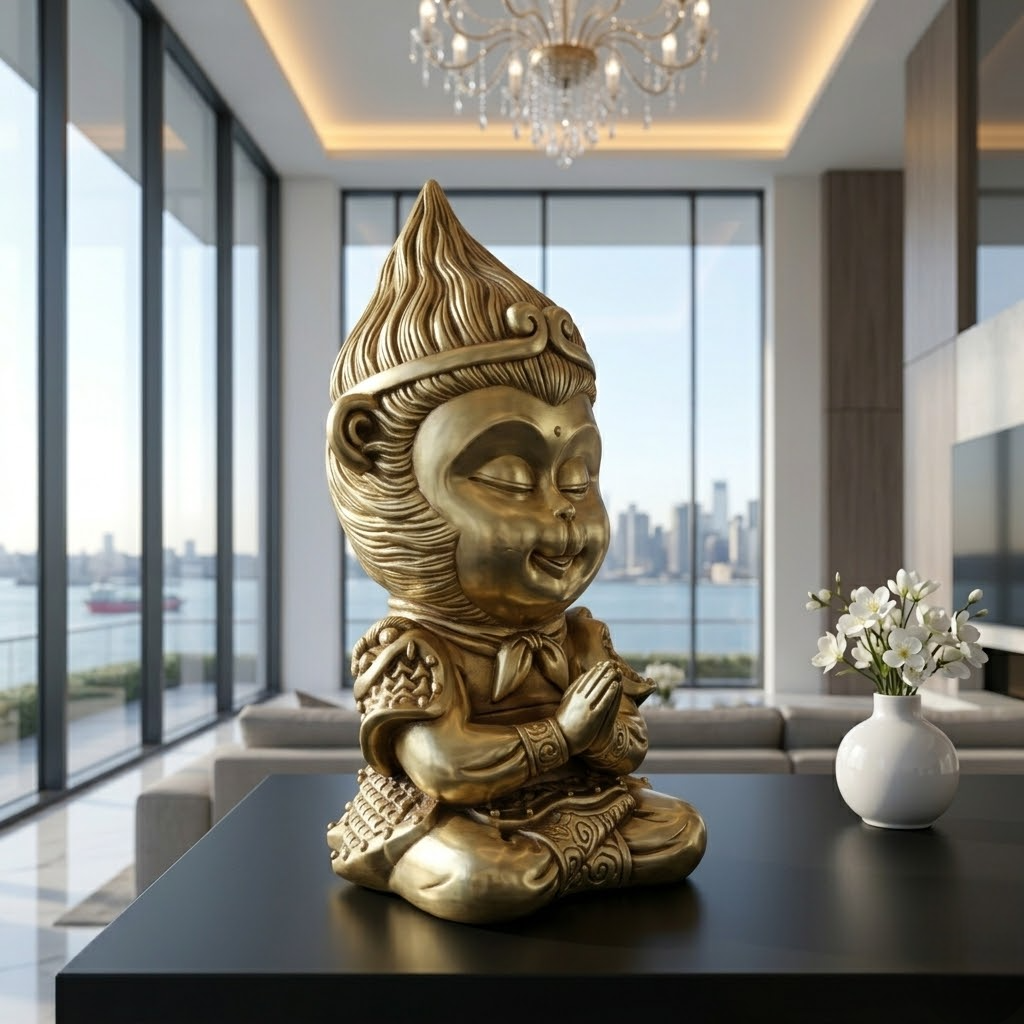 Tượng khỉ ngồi thiền bằng đồng nguyên khối